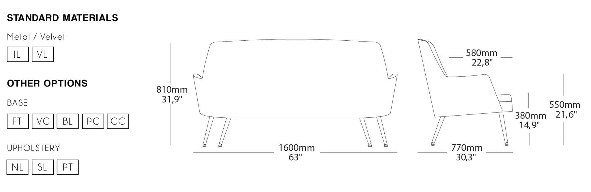 Cannes Sofa Dimensions