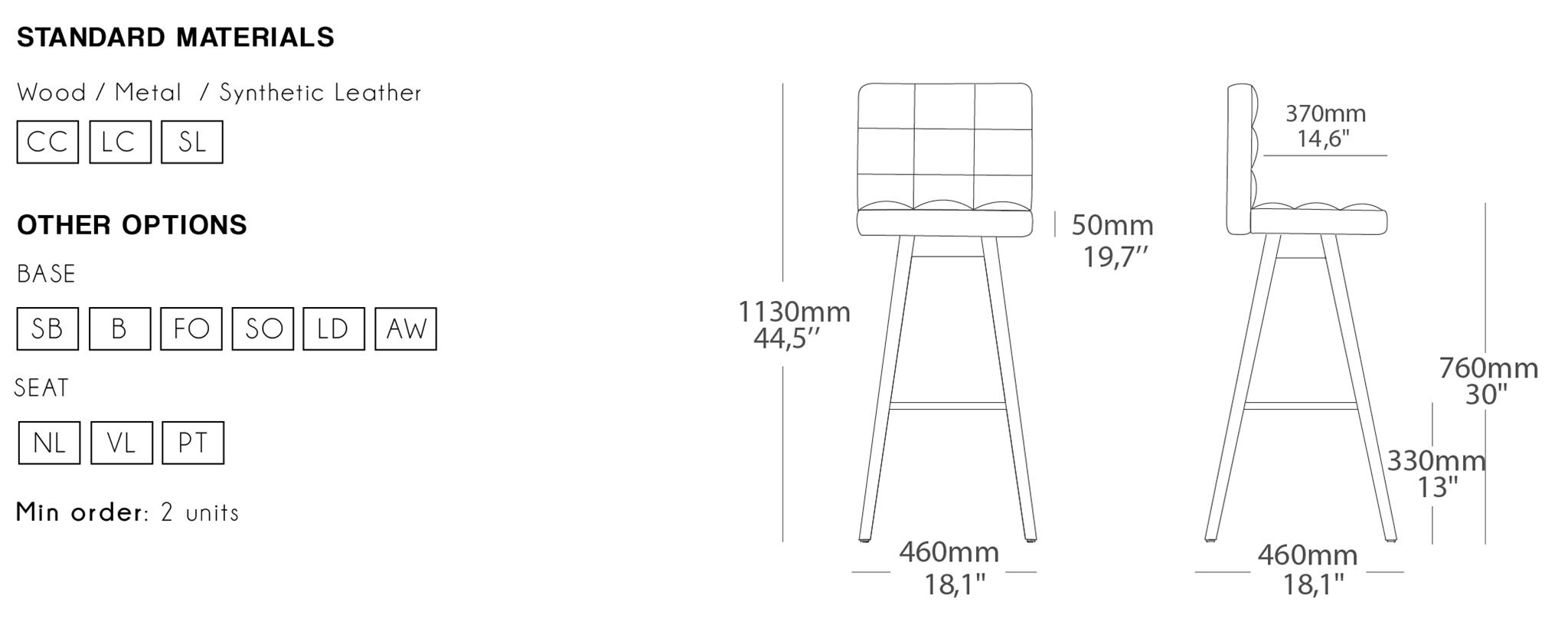 Chelsea Bar Chair Dimensions