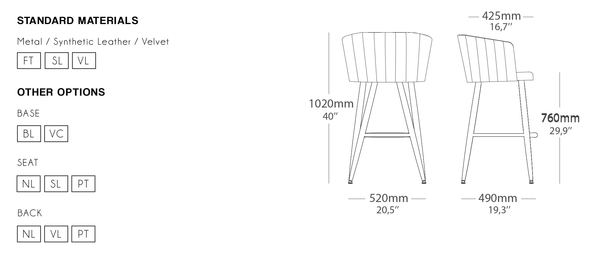 Florence Bar Chair Technical Information